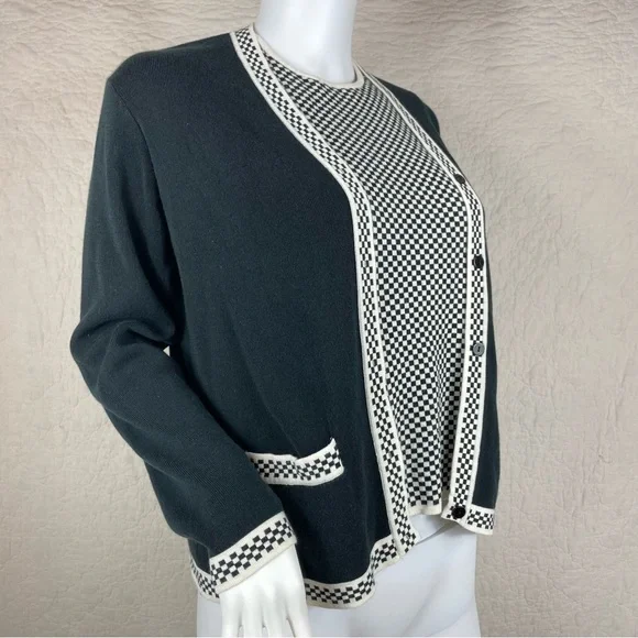 🔥Talbots Made in Italy Black White Checker Cardigan Sweater Set Women Size S - Picture 3 of 15
